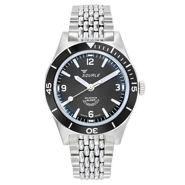 Squale "Super- " Swiss Automatic Skin Diver with Matte Black Dial and Bracelet #SUPERBKBK.