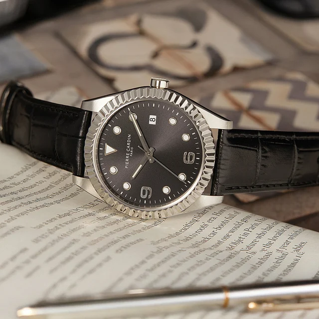 OPERA MENS Timbre Men’s Watch - Silver Case, Black Dial with Black Leather Strap CF.1007.L