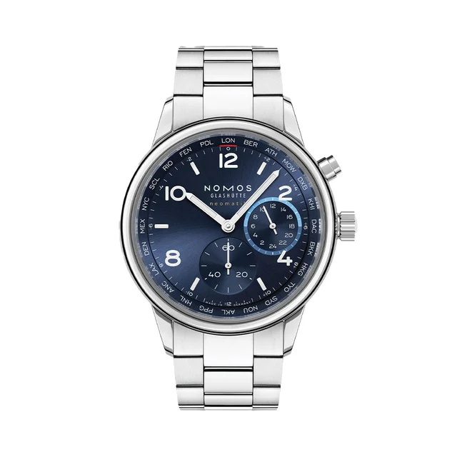 NOMOS Glashütte Club Sport Neomatik Worldtimer 40mm - Blue on Bracelet 790 kol saati