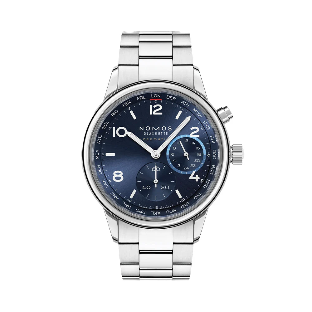 NOMOS Glashütte Club Sport Neomatik Worldtimer 40mm - Blue on Bracelet 790 40 mm kol saati