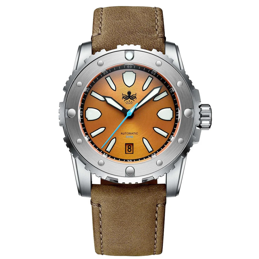 Phoibos Great Wall Limited Edition Automatic Dive Watch with Orange Dial #PY045D kol saati