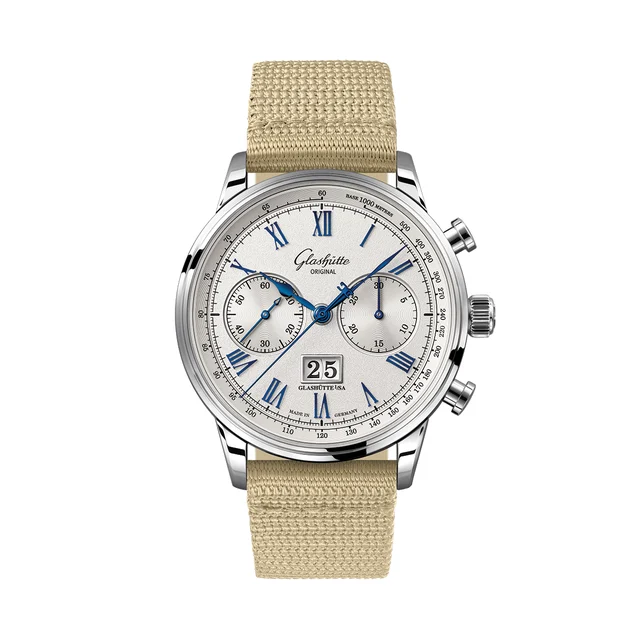 Glashutte Original Senator Chronograph 41mm - Galvanic Silver on Fabric Strap 1-37-24-01-0