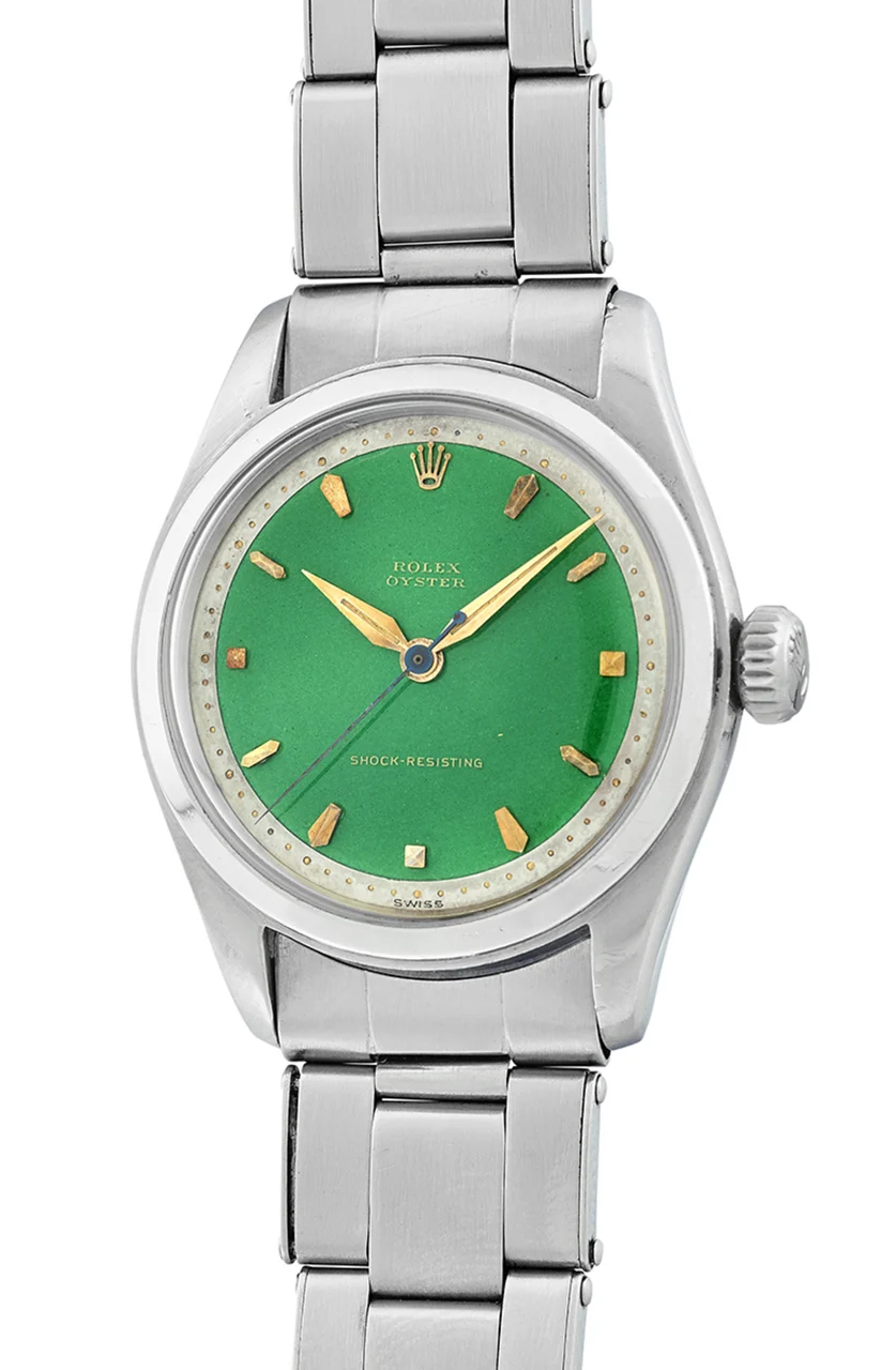 Rolex ROLEX REF. 6144, OYSTER PRECISION, STAINLESS STEEL, WITH EXTREMELY RARE GREEN ENAMEL DIAL 34 mm kol saati