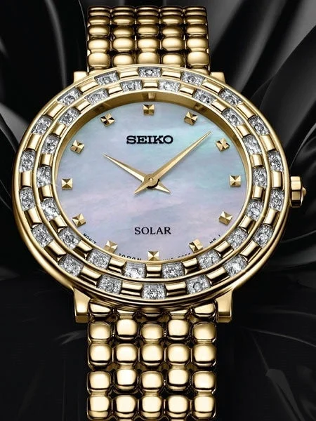 Seiko Tressia Solar Dress Watch with with 36 Diamonds, Mother of Pearl Dial #SUP374 29 mm kol saati
