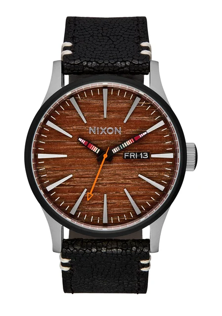 Nixon US Sentry Leather - Silver / Rosewood / Black A105-5342-00 kol saati