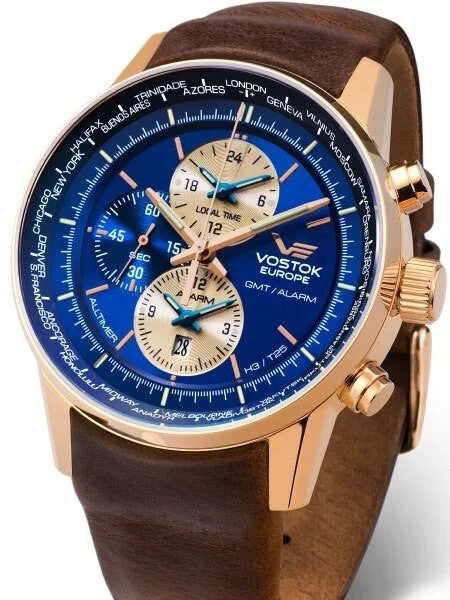 Vostok Europe Vostok-Europe Gaz-Limo World-Time GMT Watch with Alarm #565B293 kol saati
