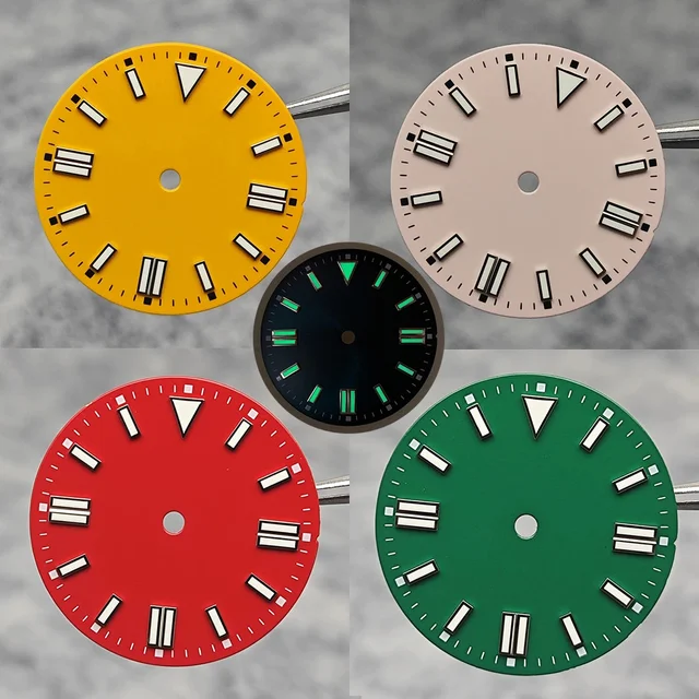 Tandorio Watch Dial Colorful Enameled Surface with Green Luminous Watch Faces for NH35/ ET
