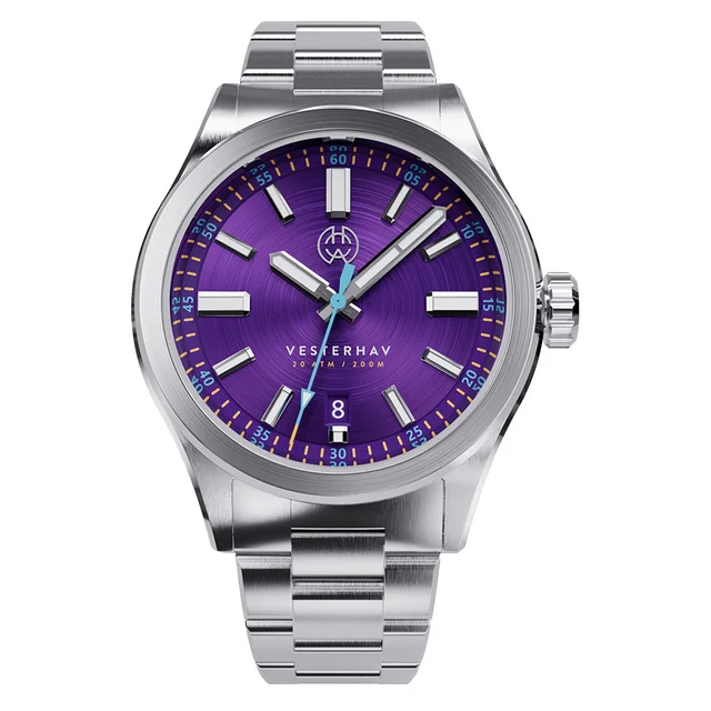 Henry Archer Vesterhav Slim Automatic Watch with Polaris Purple Dial #HAC-VES-PPU-3LI kol 