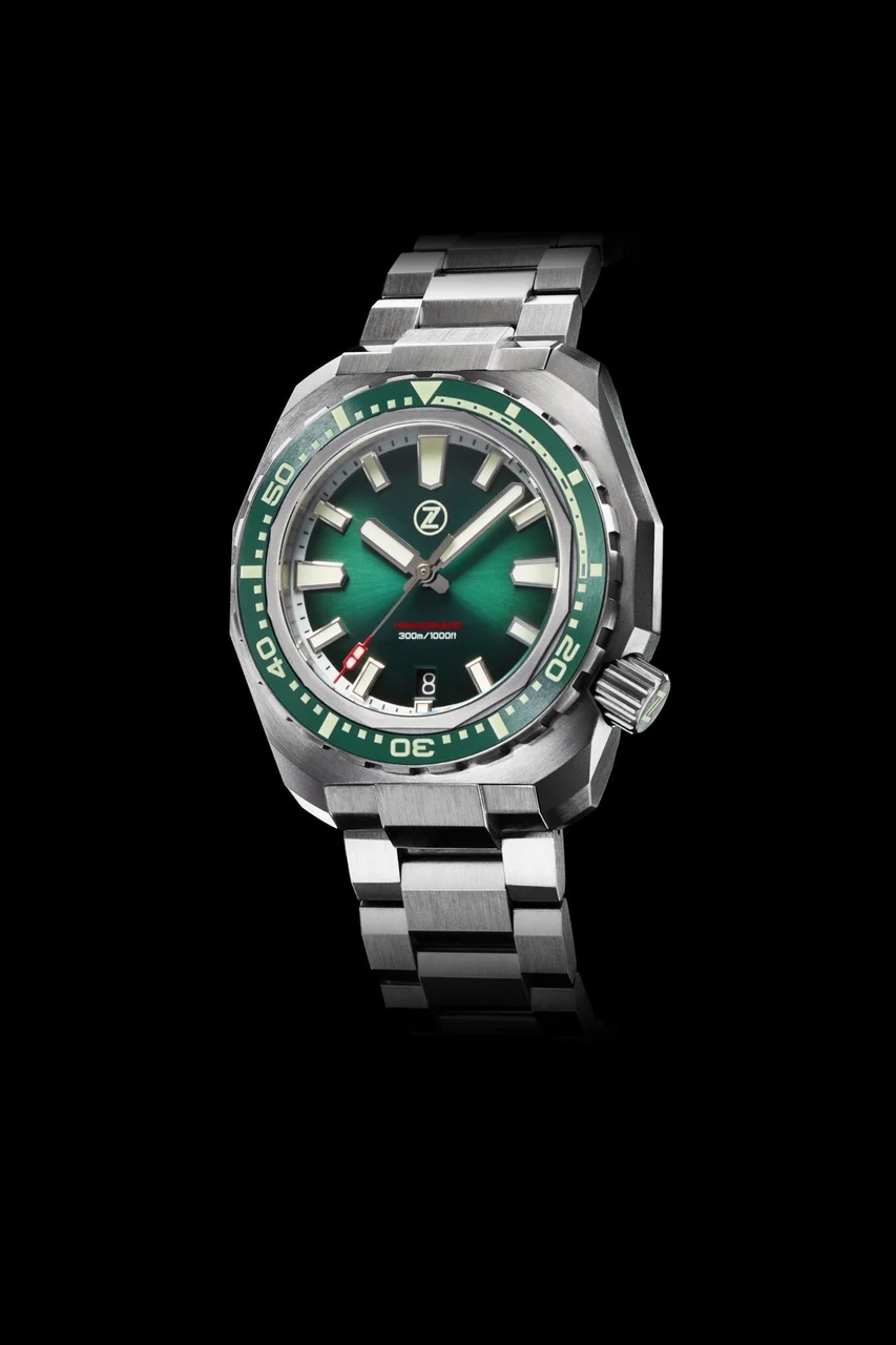 Zelos Hammerhead V3 300m Steel Emerald Green 22 mm kol saati
