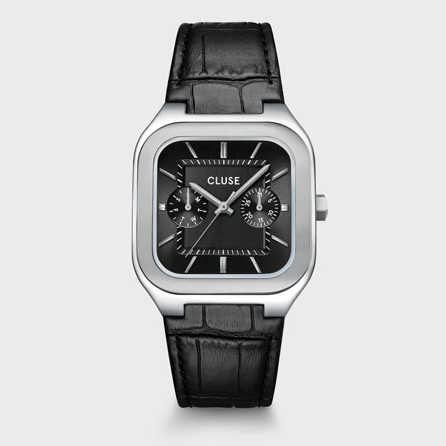 CLUSE Quadrus Multifunction Watch Leather, Black, Silver Colour CW26203 kol saati