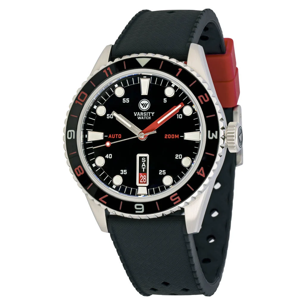 Varsity Watch Varsity Automatic Watch with Black Dial, Red and White Accents #VW-05 47 mm kol saati