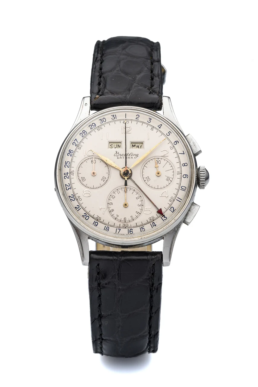 Breitling BREITLING, REF. 785, DATORA, CALENDAR CHRONOGRAPH A fine and rare, manual wind, stainless steel chronograph wristwatch with triple date. kol saati