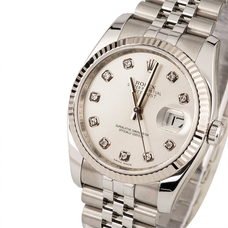 Rolex Datejust Silver Diamond Dial 116234 116234SDJ 36 mm kol saati