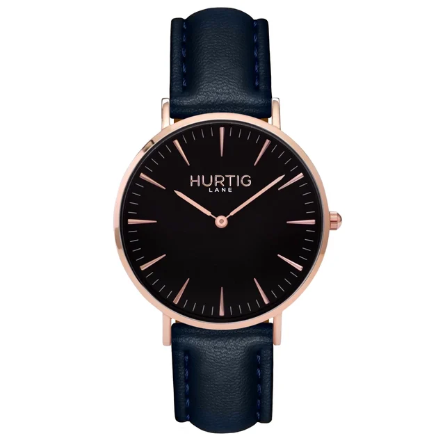 Hurtig Lane Vegan Watches Mykonos Vegan Leather Watch Rose Gold, Black & Midnight Blue kol