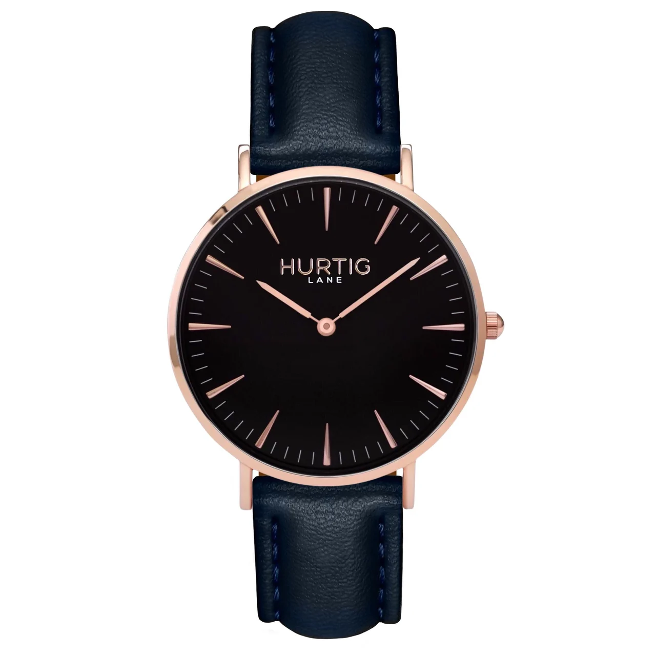 Hurtig Lane Vegan Watches Mykonos Vegan Leather Watch Rose Gold, Black & Midnight Blue 40 mm kol saati