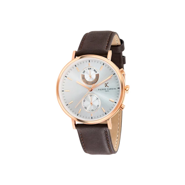 BONNE NOUVELLE MENS Bonne Nouvelle Multifunction Rose Gold Watch with White Dial and Brown