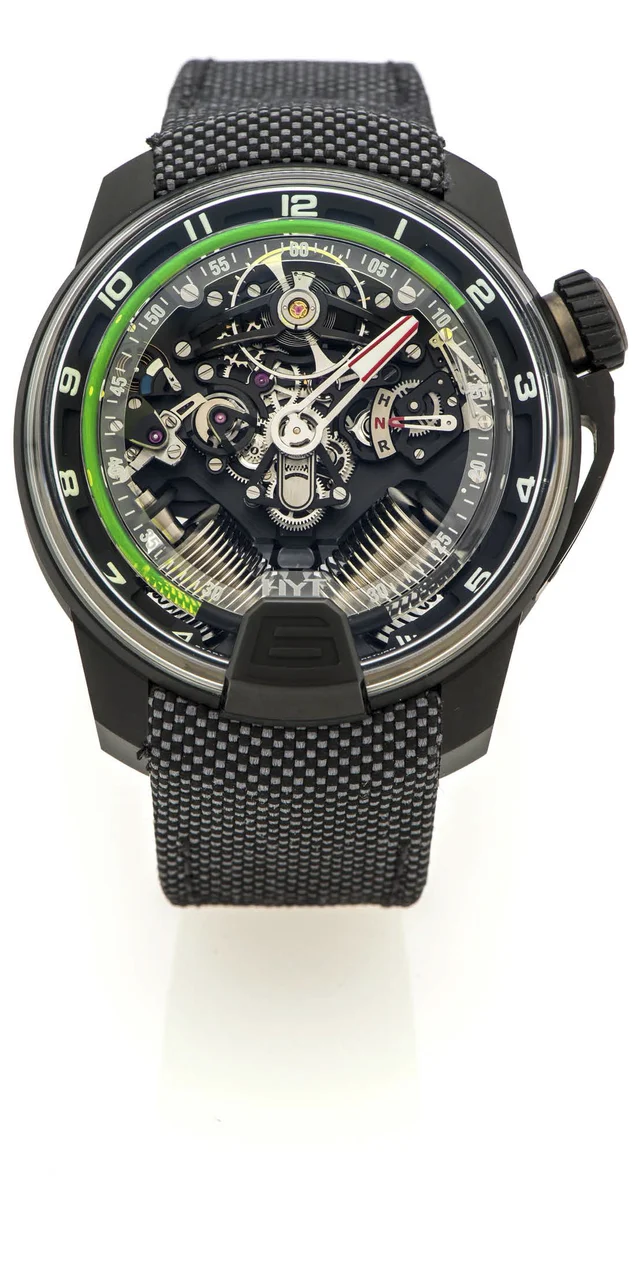 Hyt H2 HYT H2 REF. DL-248241 BLACK DLC TITANIUM LIMITED EDITION, 41/50 An unusual and very rare manual-winding DLC-coated titanium wristwatch with hydro-mechanical technology, power reserve and crown position indications. kol saati