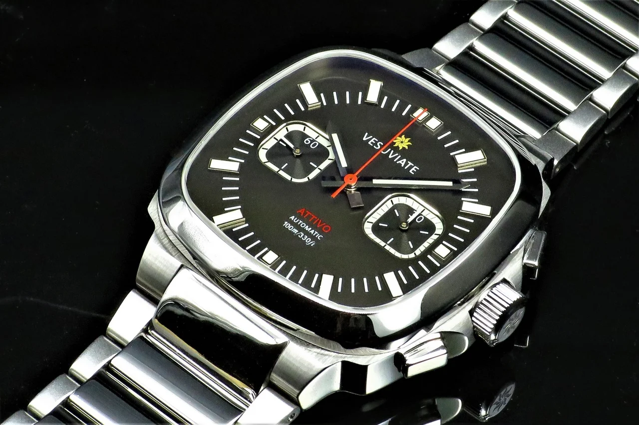 Vesuviate Attivo-Chrono Black 39 mm kol saati