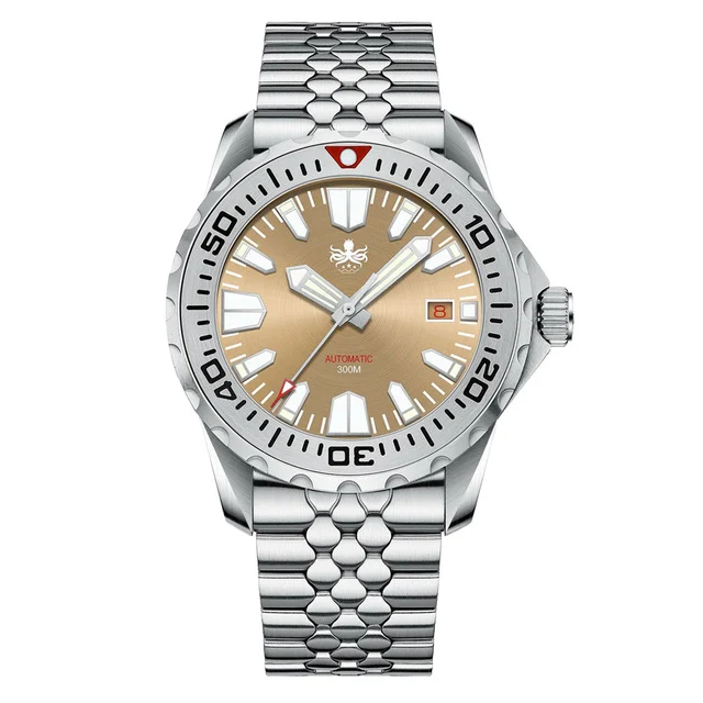 Phoibos Kraken 300 Meter Automatic Dive Watch with Sunray Champagne Dial #PY033E kol saati