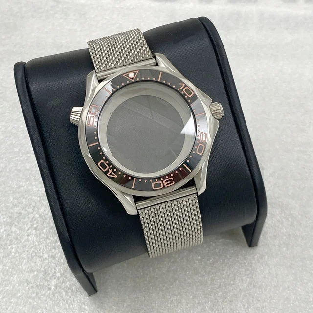 Tandorio modified Seamaster 300 case mesh belt sapphire glass suitable for nh35 movement s
