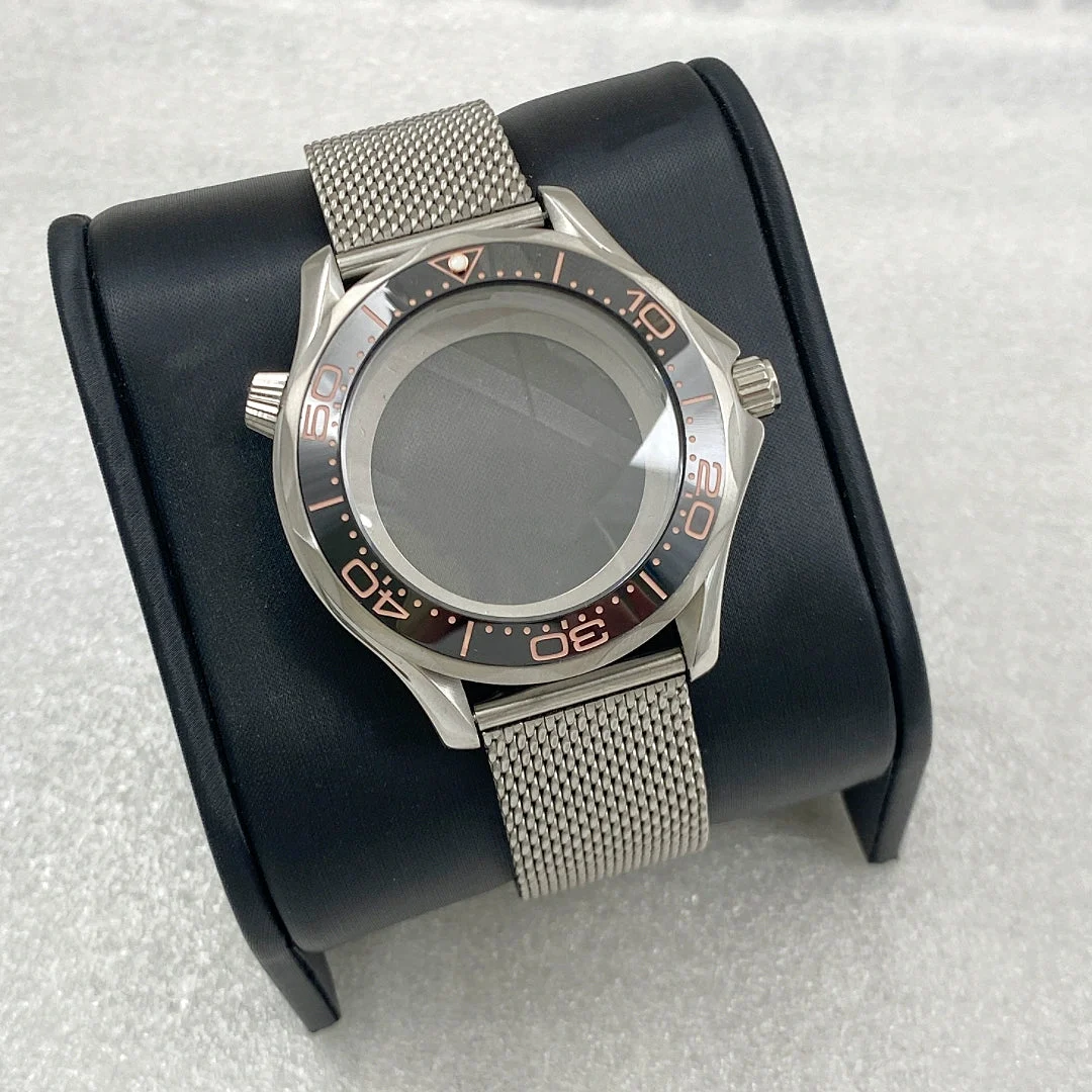 Tandorio modified Seamaster 300 case mesh belt sapphire glass suitable for nh35 movement stainless steel case smm-41mm-银壳+网带 41 mm kol saati