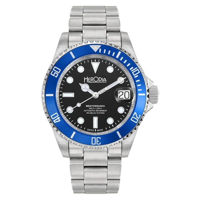 Herodia Mediterraneo Swiss Automatic Dive watch with Black Dial #HMEDSBLBK.AC kol saati