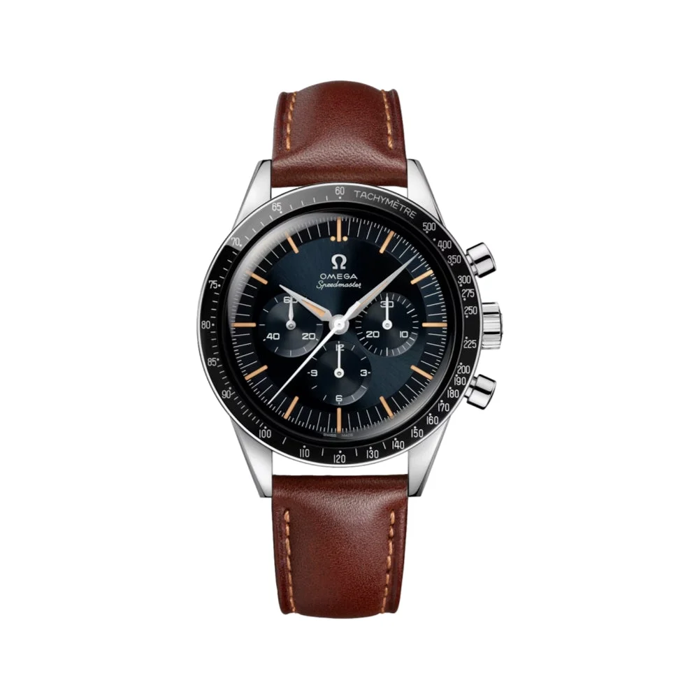 OMEGA Speedmaster "First in Space" - Blue on Brown Leather Strap O31032405006002 kol saati