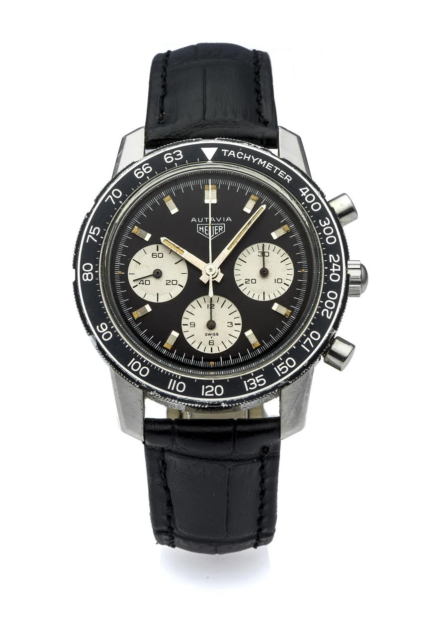 Heuer Autavia HEUER AUTAVIA REF. 2446 CHRONOGRAPH STEEL Fine and rare, manual-winding, stainless steel wristwatch with chronograph. kol saati
