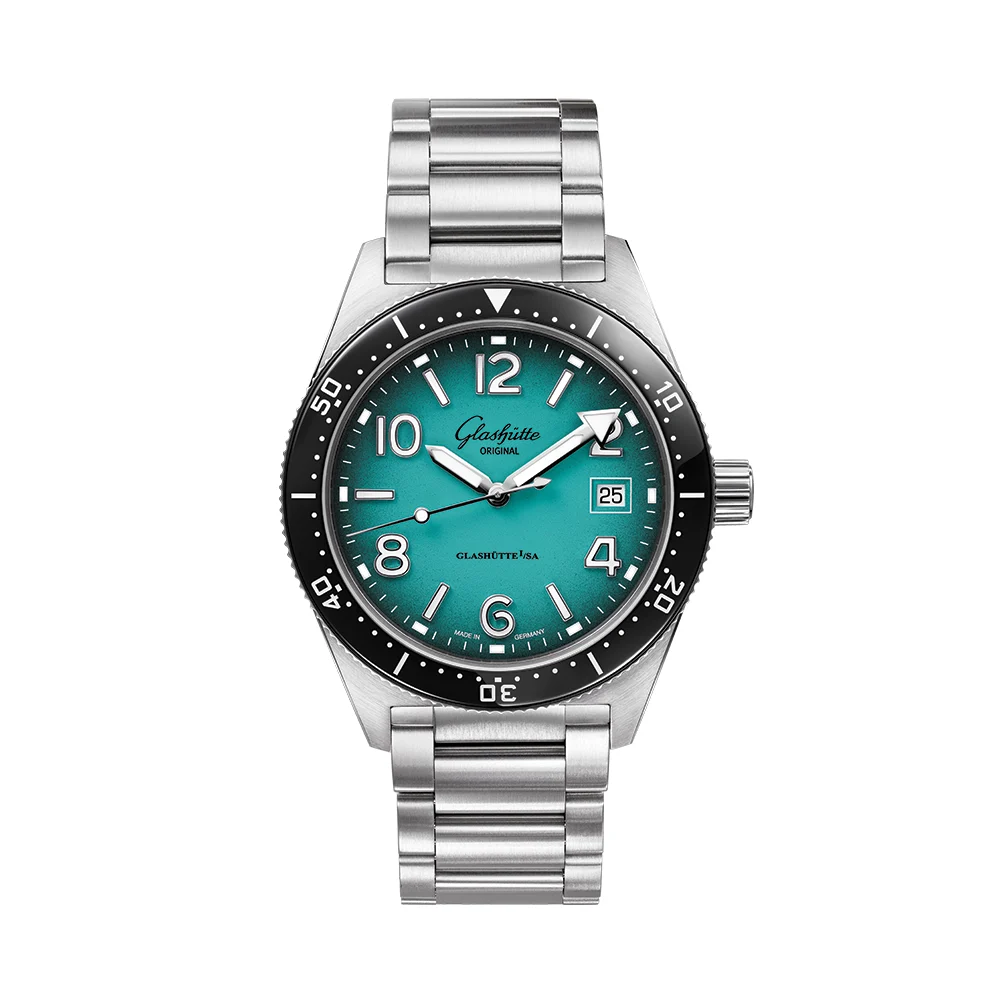 Glashutte Original SeaQ "Northern Tide" Limited Edition 39.5mm - Turquoise on Bracelet w/ Additional Fabric Strap 1-39-11-21-60-70 39.5 mm kol saati