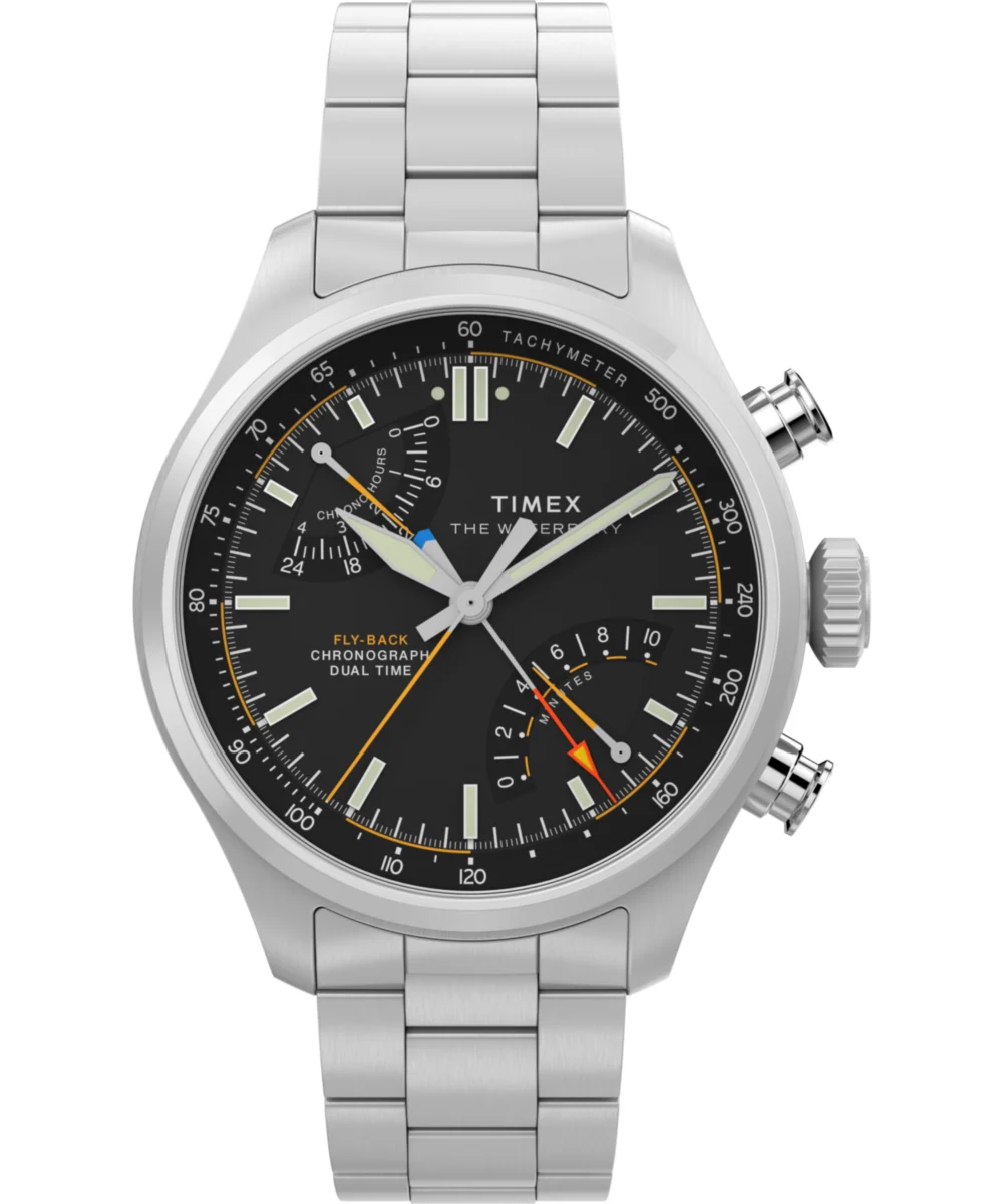 Timex Waterbury Ace Fly-Back Chronograph 43mm Stainless Steel Bracelet Watch TW2Y70200 43 mm kol saati
