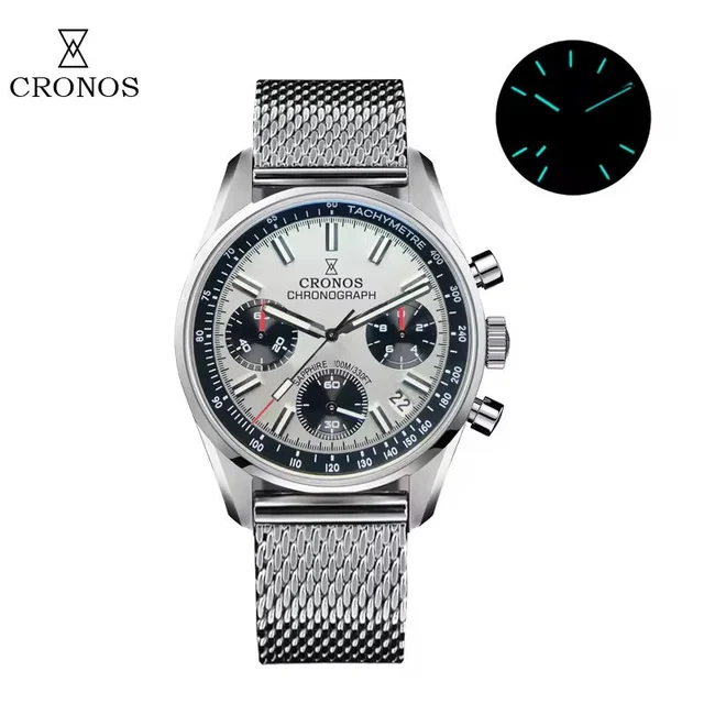 Cronos Watch Store Cronos 38.5mm Chronograph Quartz Men Watch L6035 克诺时-L6035-计时表-网纱带 kol