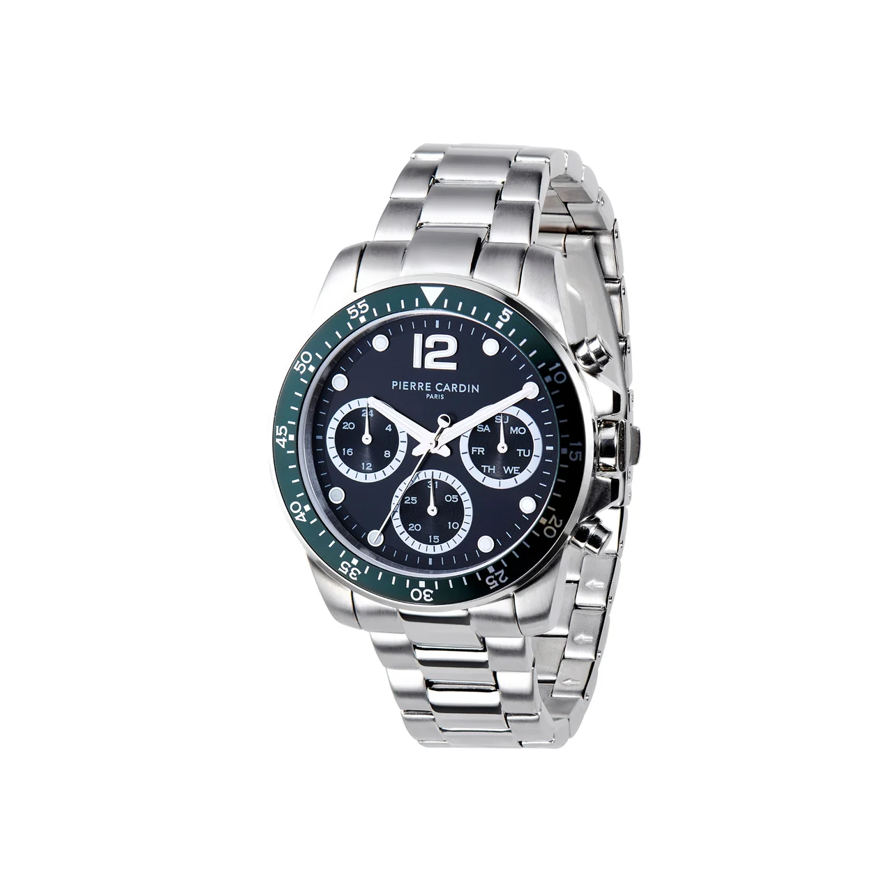 NATION Swank Multifunction watch with Black Dial and Green Bezel with a Metal Links Strap CNI.015 40 mm kol saati