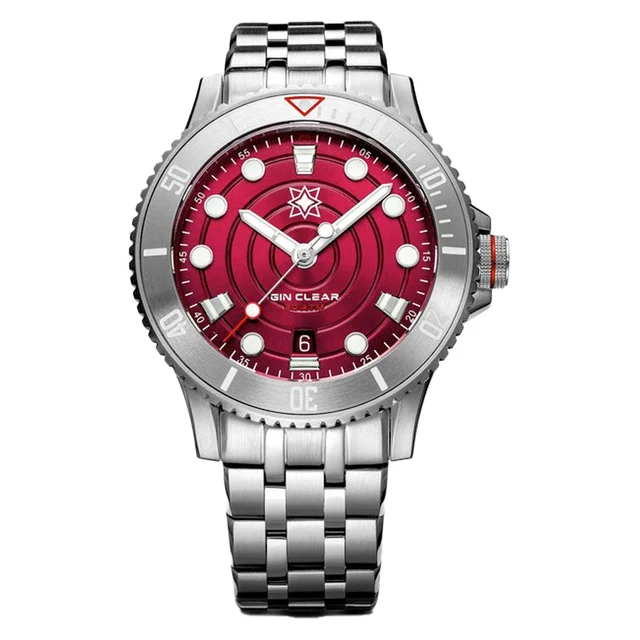 Second Hour Gin Clear Mk2 Ripple Watch with Red Dial #SEC-HOU-05 kol saati