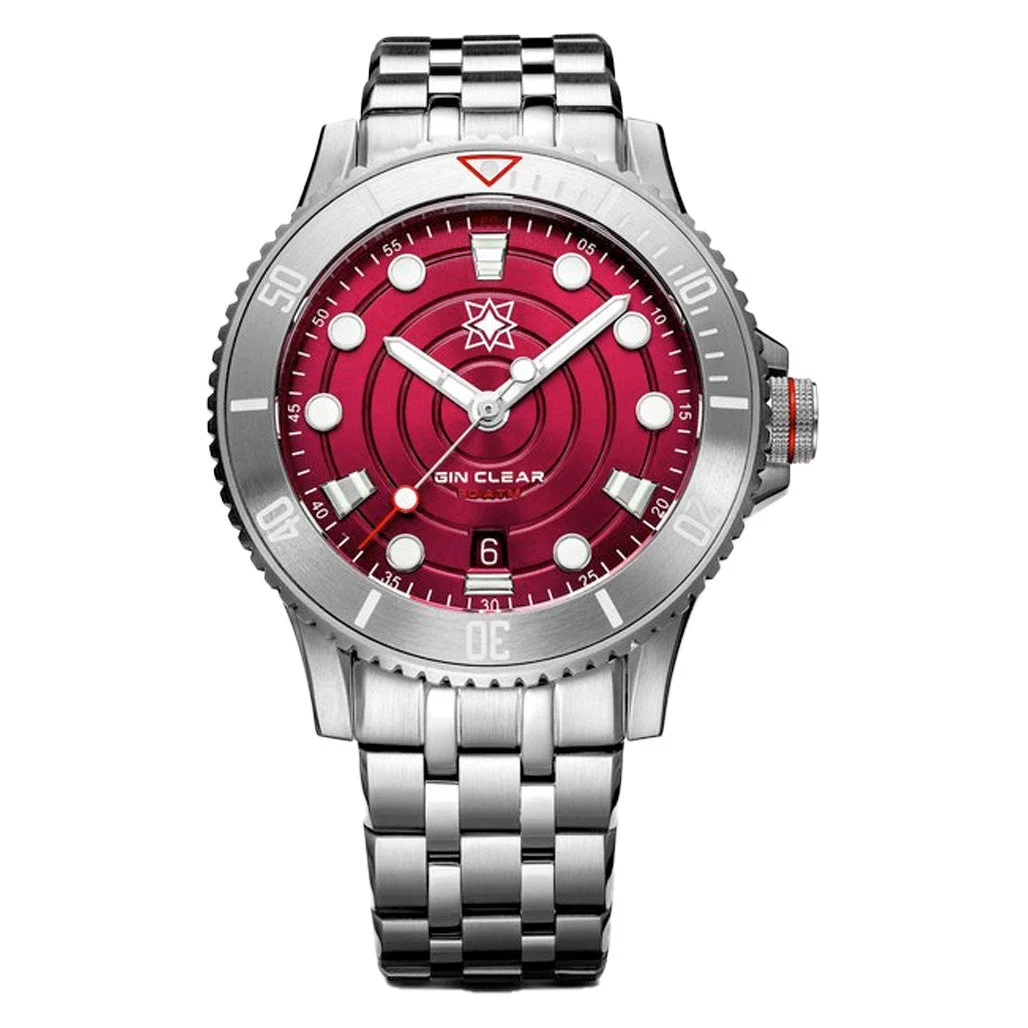 Second Hour Gin Clear Mk2 Ripple Watch with Red Dial #SEC-HOU-05 kol saati