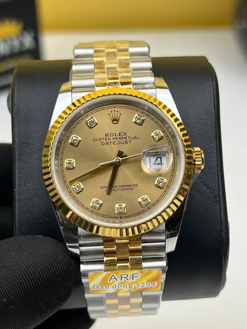 Rolex Date just Half Gold with Gold Daimond Dial 36mm kol saati