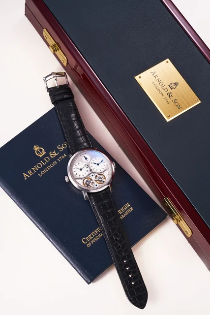 Arnold & Son Ref. 1DGAS.S01A.C121S, double barrel and escapement, Two-time zone, GMT 24-ho
