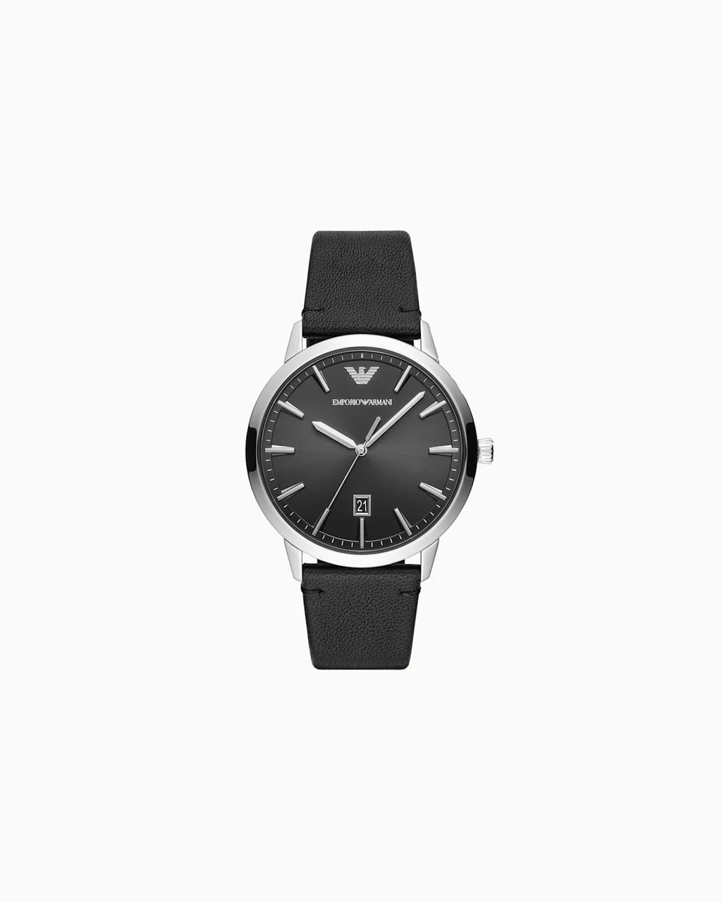 Emporio Armani Black leather watch with three hands and date display AR11193 43 mm kol saati