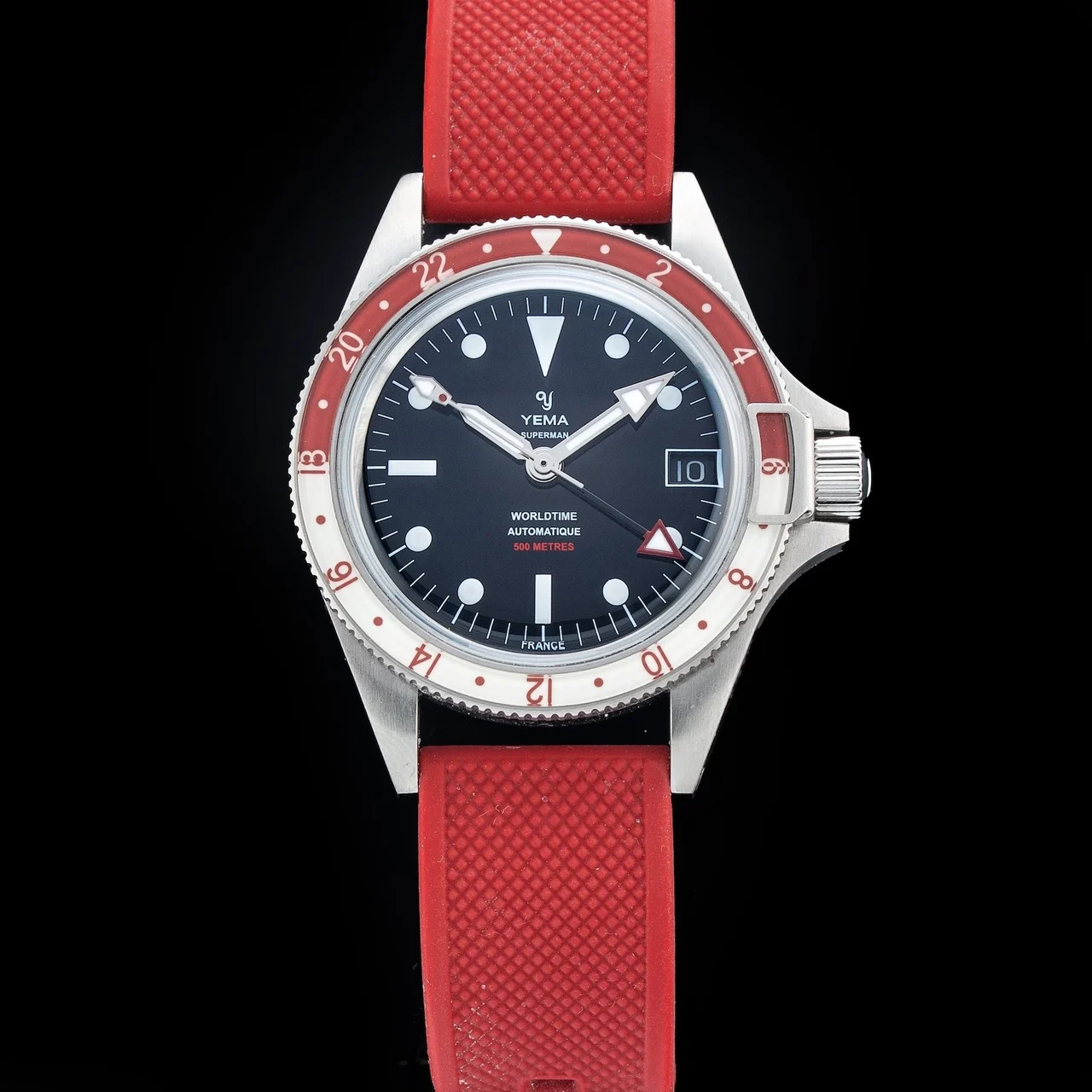 Yema Superman 500 GMT Automatic Red & White Bezel POC210009N35146 39 mm kol saati