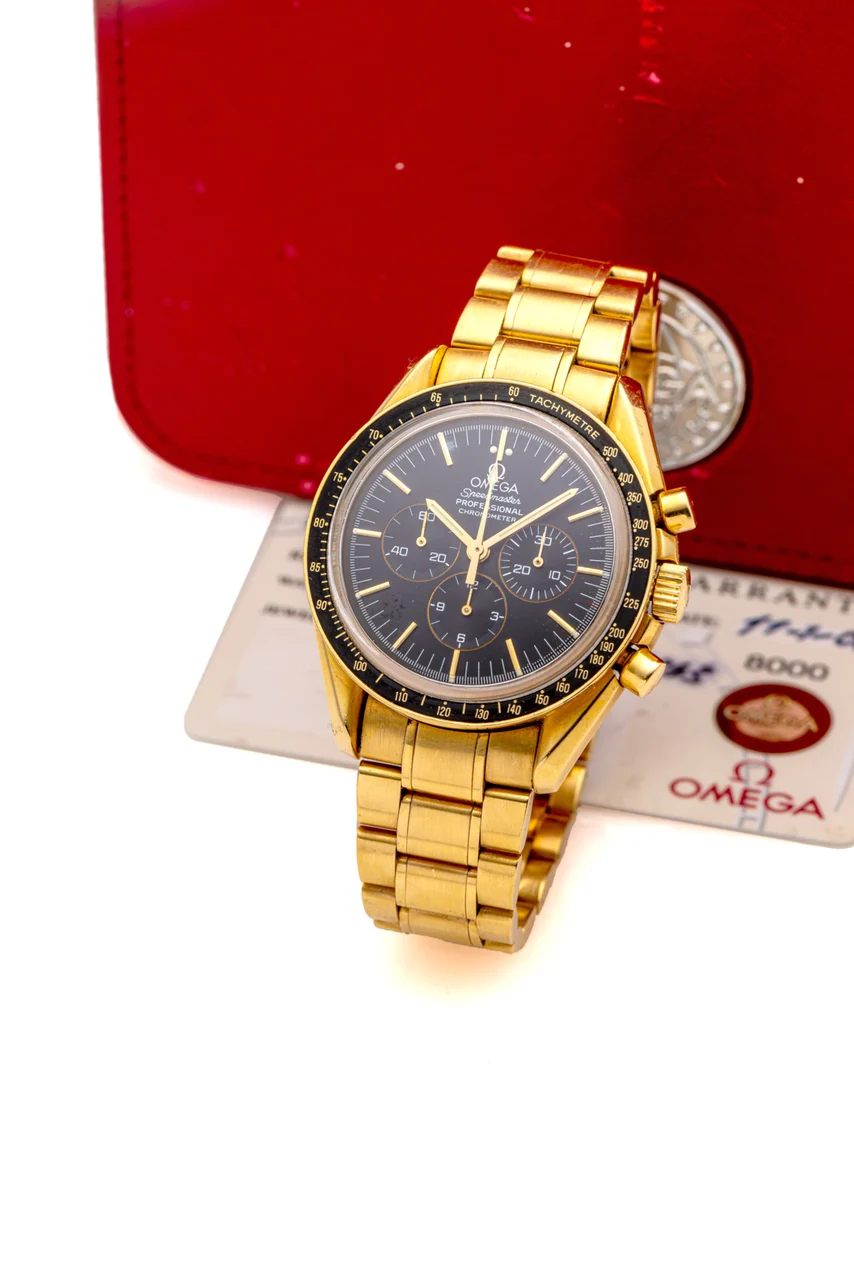 OMEGA OMEGA, REF. 148.0052, SPEEDMASTER, JUBILE 27 CHRO C12, No. 220/250, YELLOW GOLD kol saati