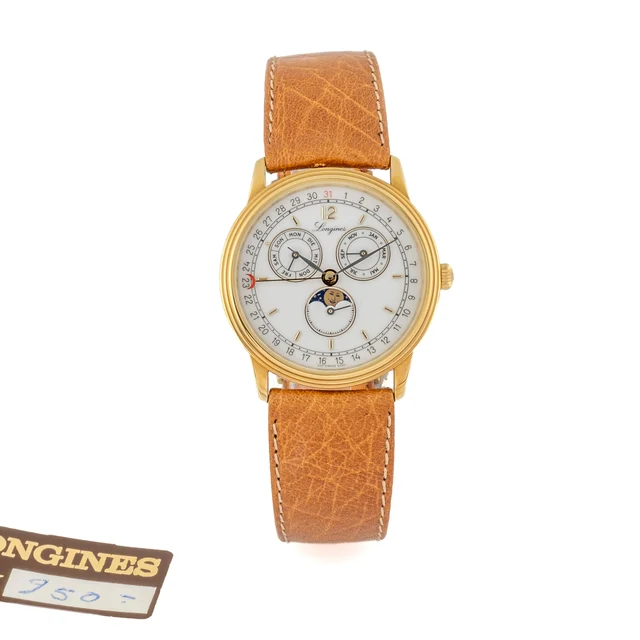 Longines Ref. 5220, quartz, triple date à guichets (with apertures), moon phases; “Charles