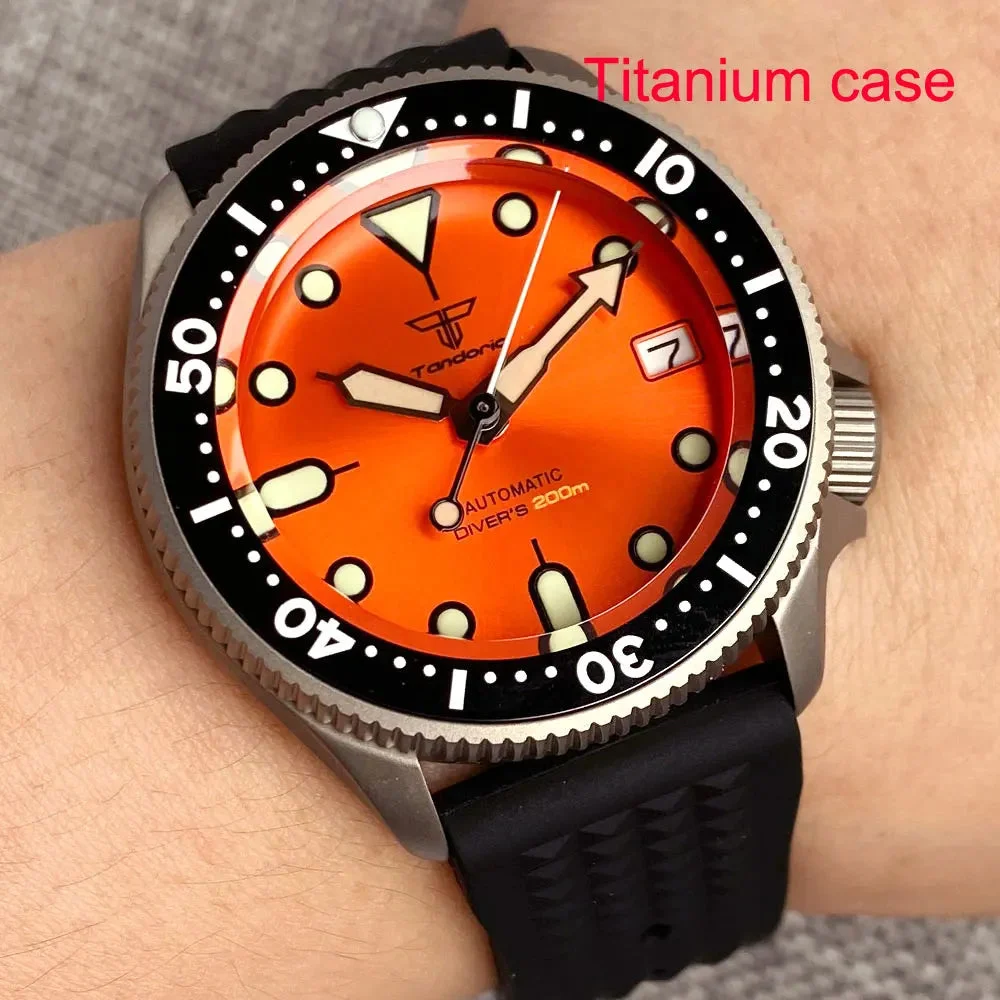 Tandorio Titanium Case skx013 TD248 37mm NH35A Sapphire 200M Diver Watch 14:100005979#NO2 sterile 37 mm kol saati