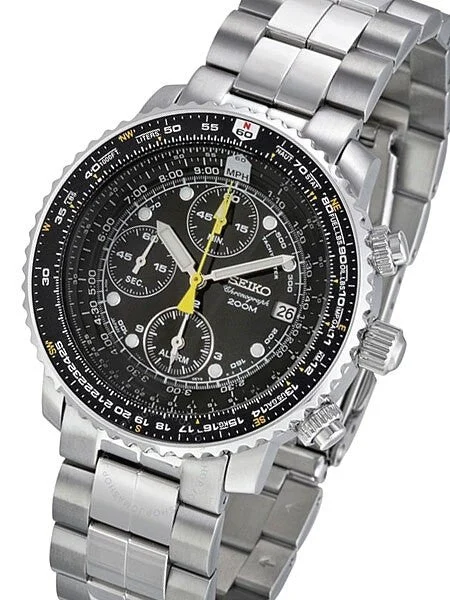Seiko Scratch and Dent - SNA411P1 Quartz Flightmaster Chronograph Watch with Alarm Function 1 SND911 kol saati