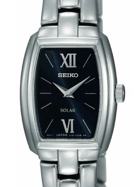 Seiko Solar Powered Dress Watch with Black Dial, Silver Hands and Markers #SUP069 kol saat