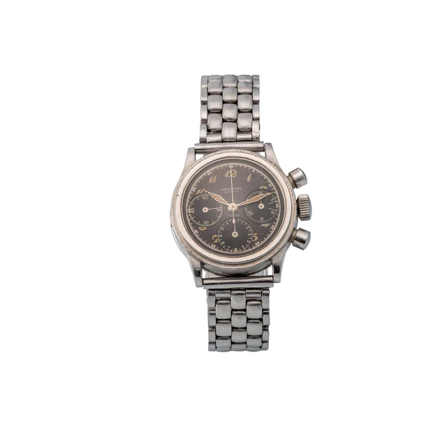 Universal UNIVERSAL REF. 7079, CHRONOGRAPH, MINUTE AND HOUR COUNTERS, BLACK DIAL, CALIBRE