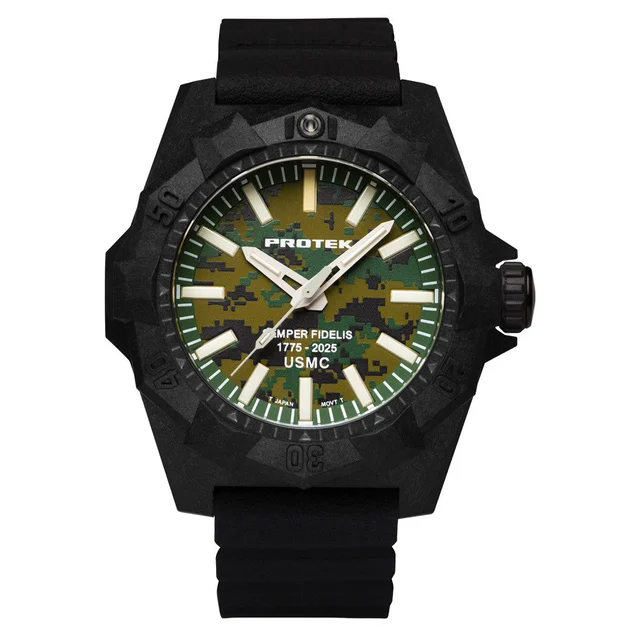 Protek Aggressor Carbon USMC 250th Anniversary Watch with Green Camo Dial #PT4105SFC kol s