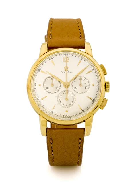OMEGA OMEGA REF. 2466 CHRONOGRAPH YELLOW GOLD Fine and large, manual winding, 18k yellow g