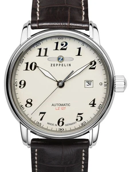 Graf Zeppelin Automatic, Cream Dial with Black Numerals and Date #7656-5 kol saati