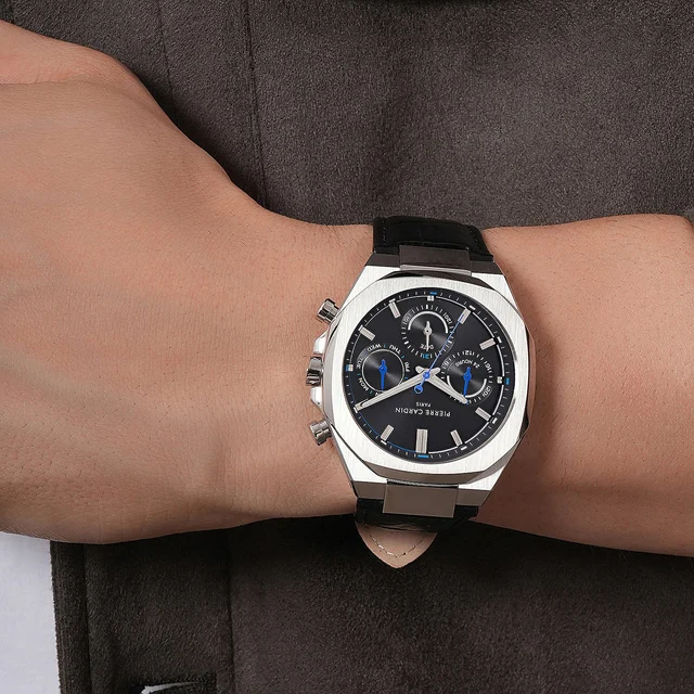 Elysee Maison 8 Vogue Men’s 42mm Stainless Steel Watch - Black Dial with Black Leather Str