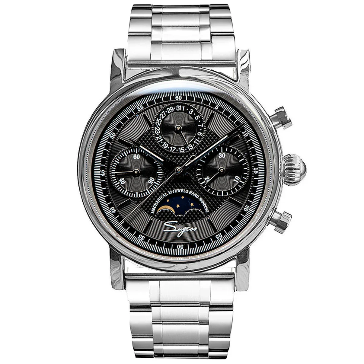 Sugess MoonPhase Master S394 (SU1908SZT/X) Stainless-Steel Case Bla 40 mm kol saati