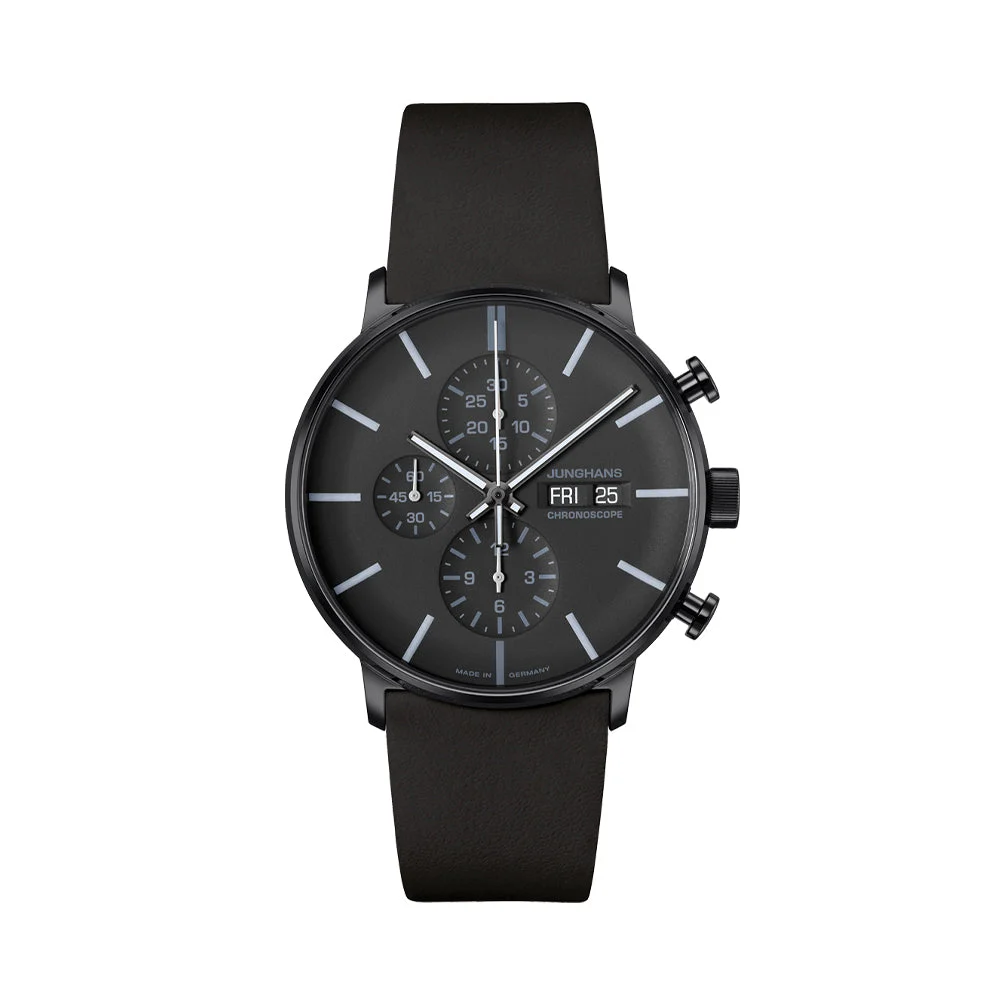 Junghans FORM A Chronoscope Date English 42mm - Black on Leather Strap 27/4371.03 42 mm kol saati